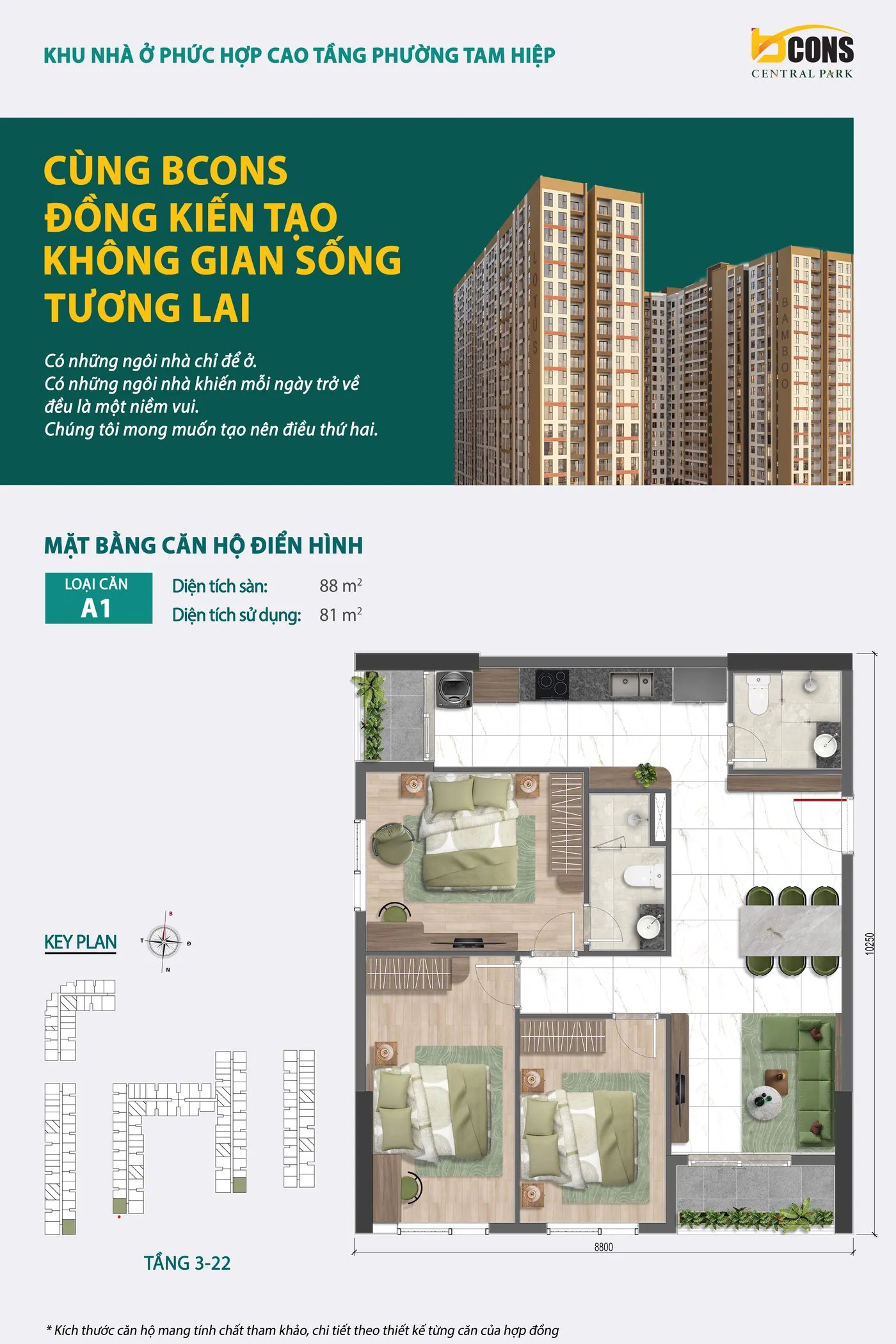 Mặt bằng căn hộ A1 88m2