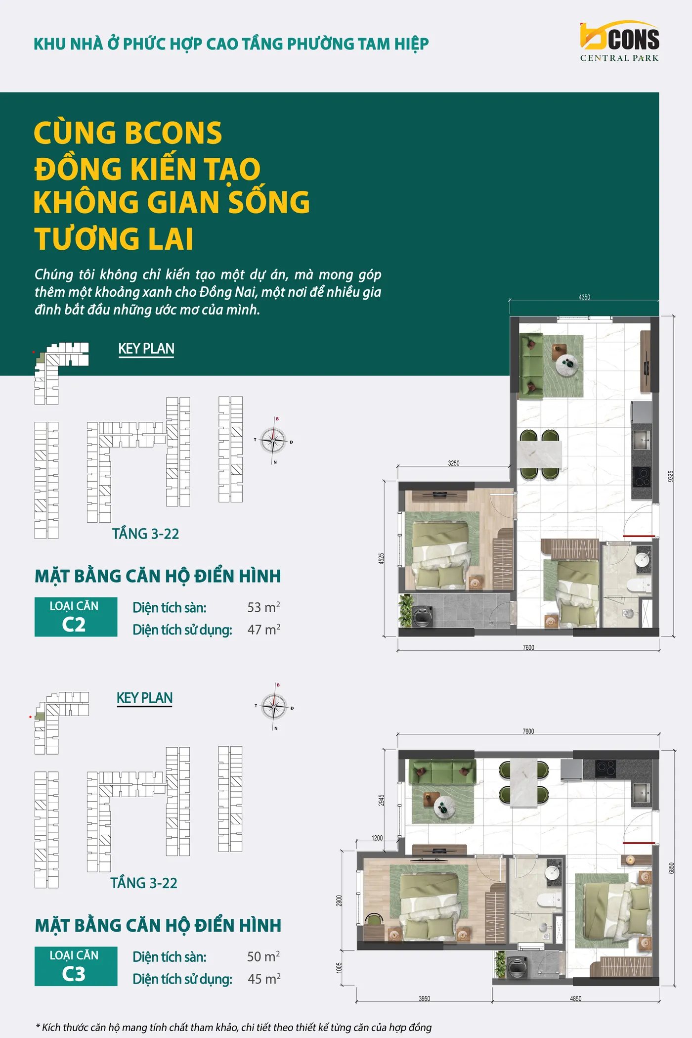 Mặt bằng căn hộ C2, C3