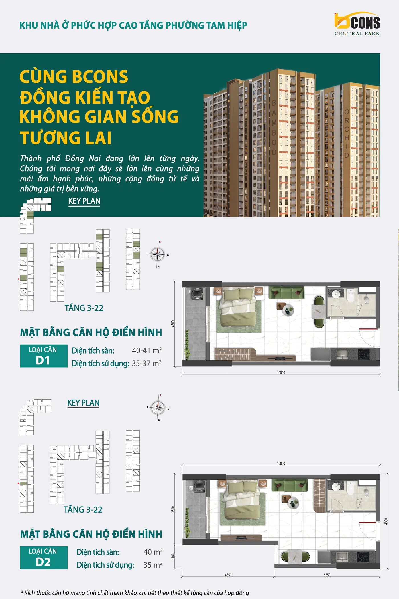Mặt bằng căn hộ D1, D2