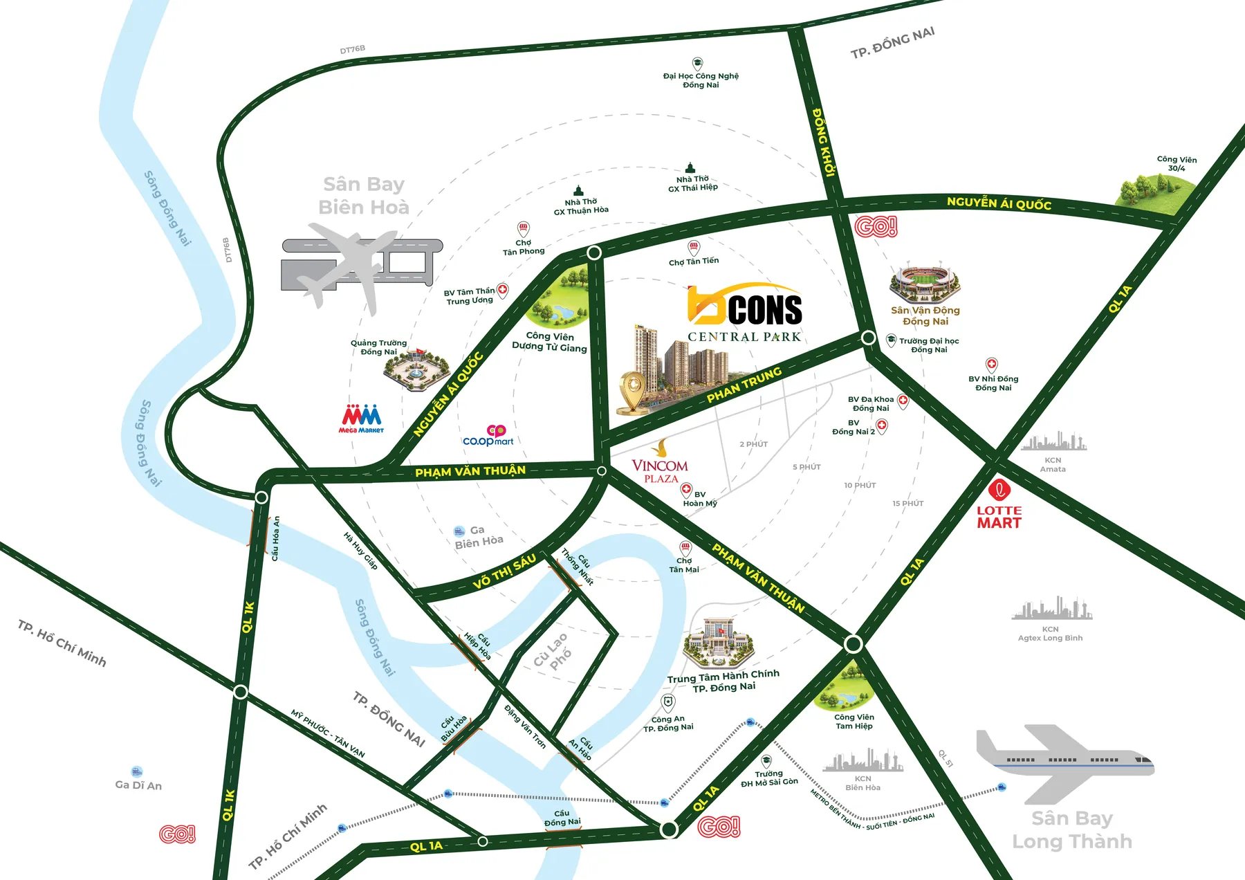 Họa đồ vị trí Bcons Central Park và các kết nối khu vực